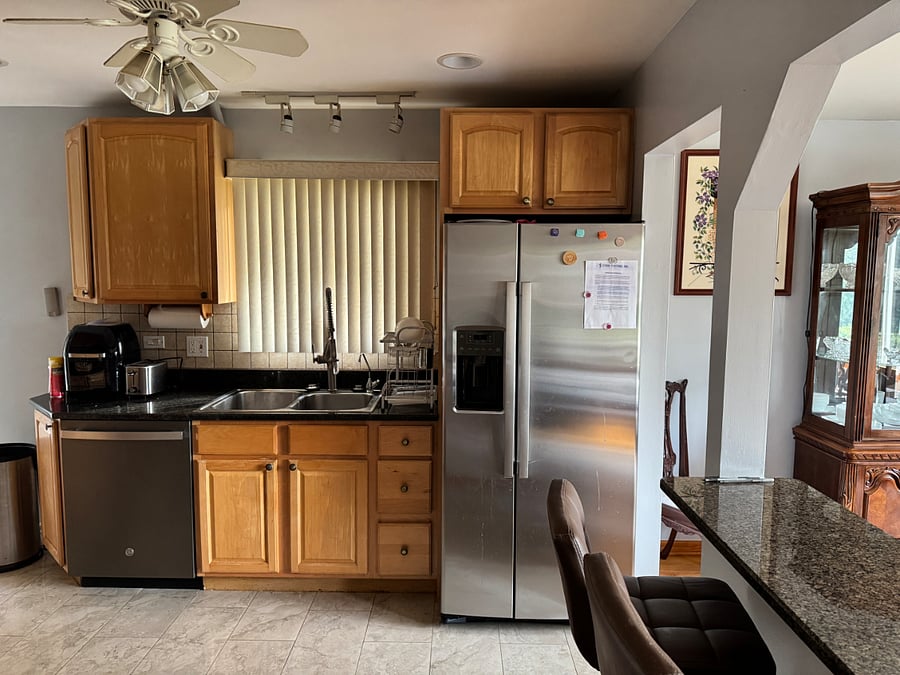 The spacious, well-equipped kitchen has everything you need to prepare meals during your stay. There's even seating at the breakfast bar.