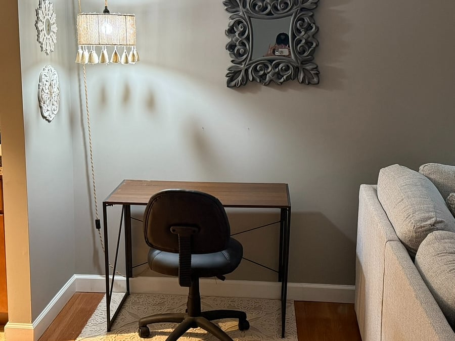 Desk downstairs between kitchen and living room. Wifi included!