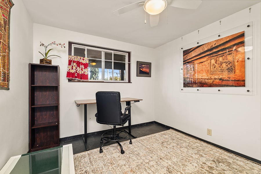 Office with look towards window and Garden