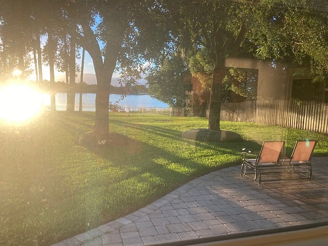 Lake view of backyard