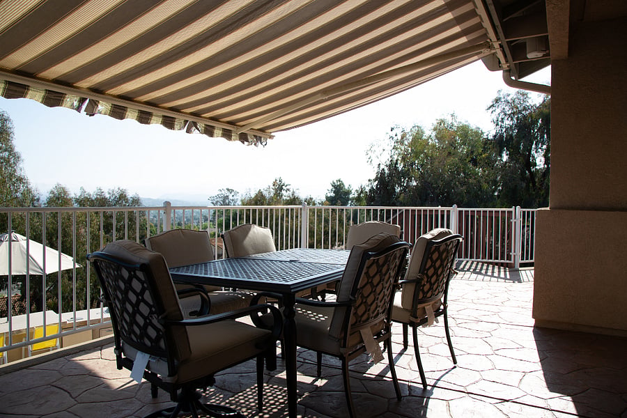 Patio seating with awning