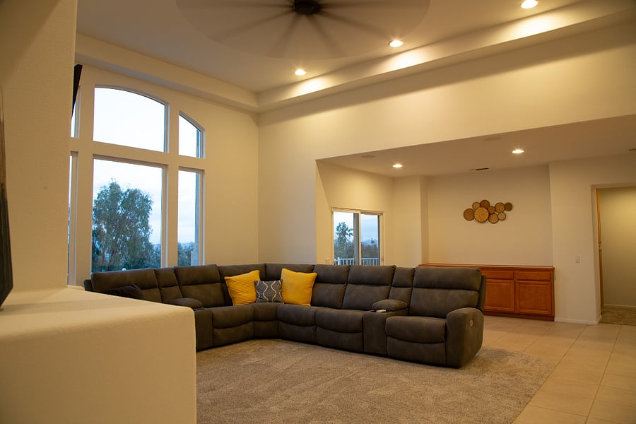 Living room with bay windows facing south.