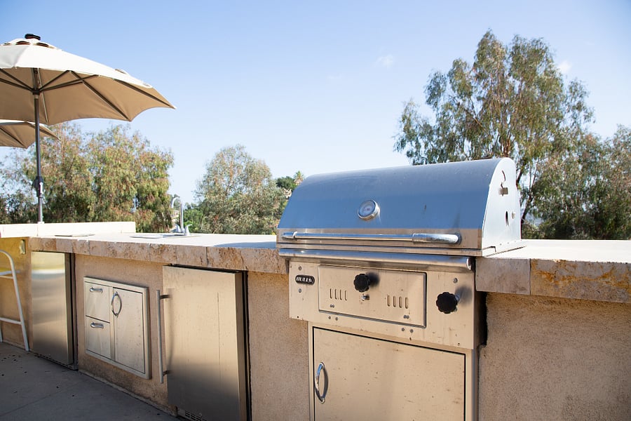 Barbeque has refrigerator, sink and kegerator