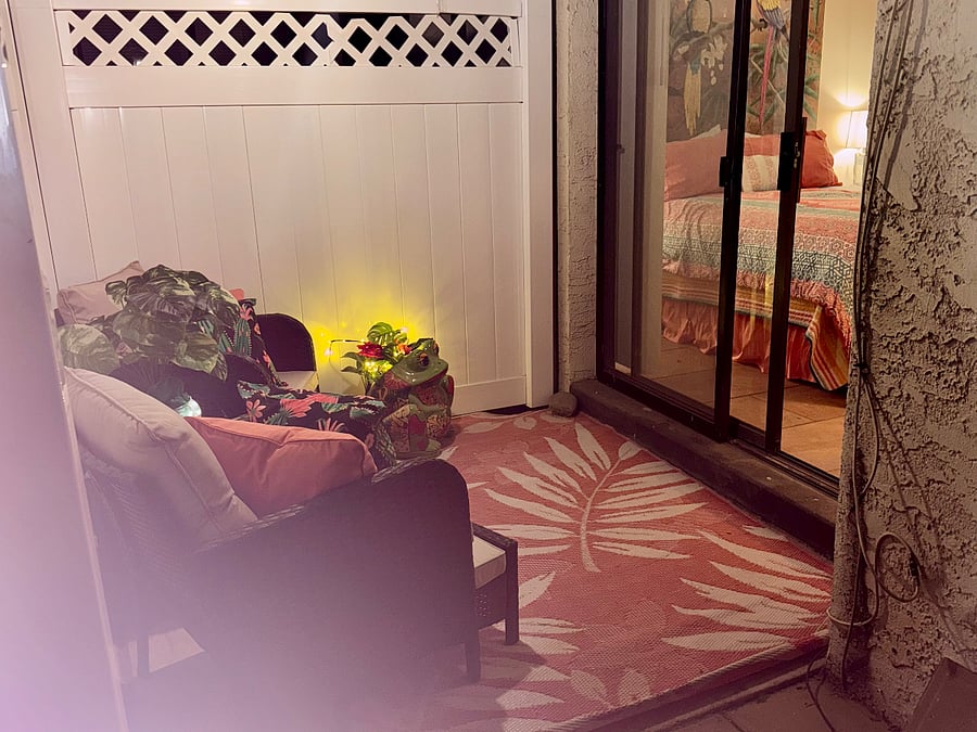 Outside patio with view into the master bedroom