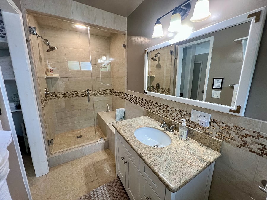 The bathroom attached to the primary bedroom.