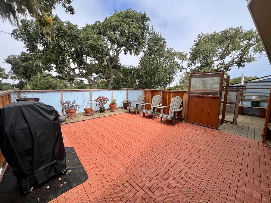 The balcony can be accessed by the front porch or the kitchen.