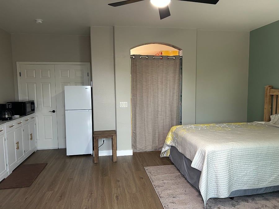 Close the curtain for privacy in each space.

