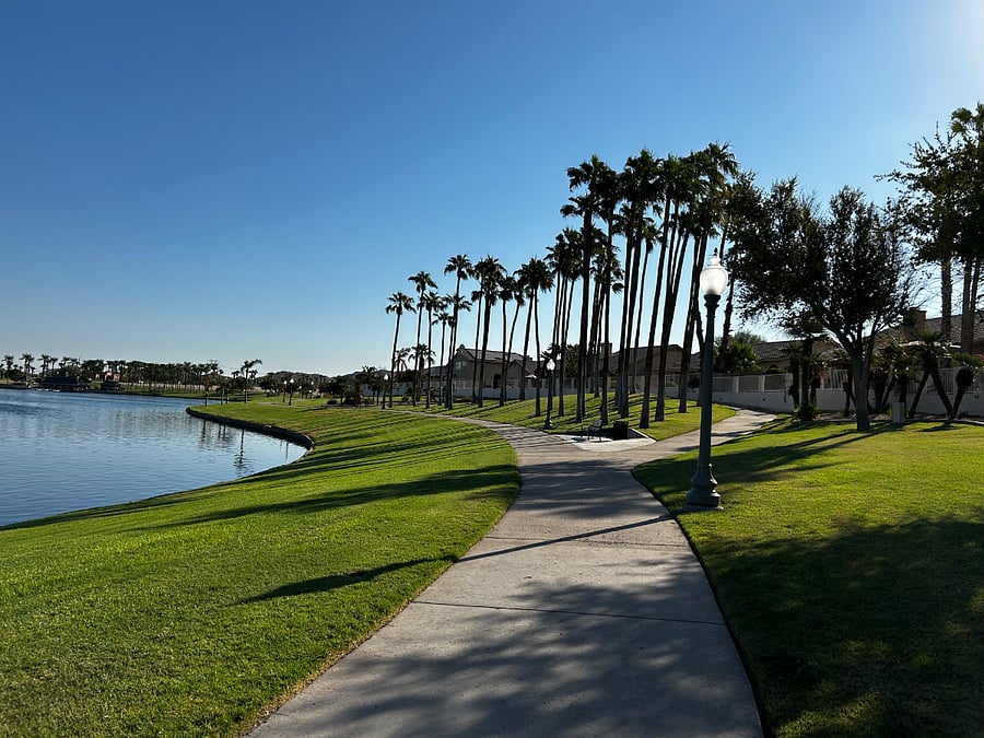 Walking paths around community lakes