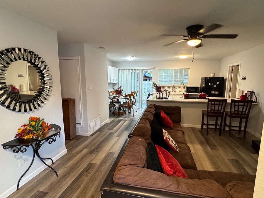 Living area, kitchenette and full sized kitchen.