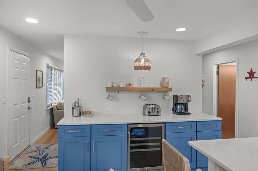 Kitchen coffee bar w/ drink fridge