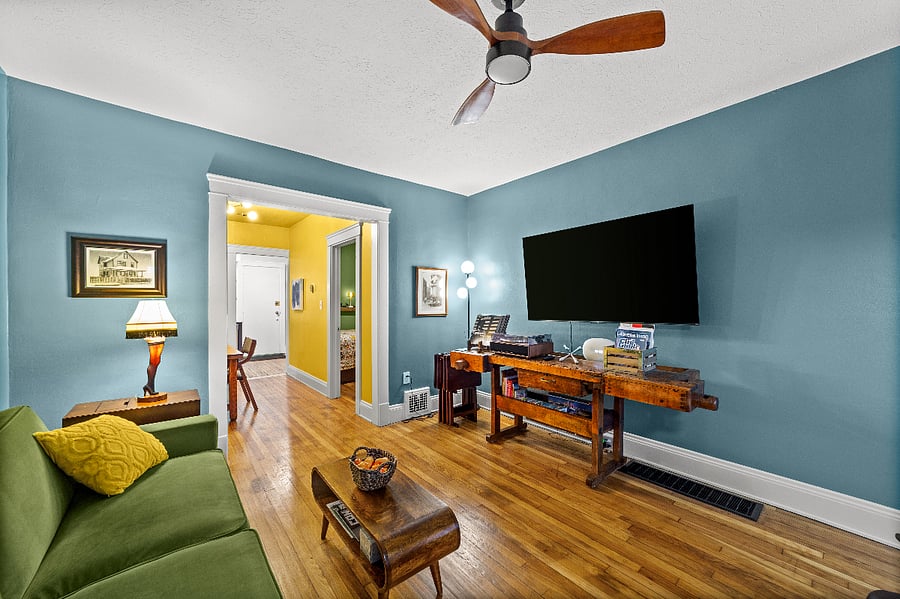 Living room with Cleveland's famed Christmas Story House leg lamp