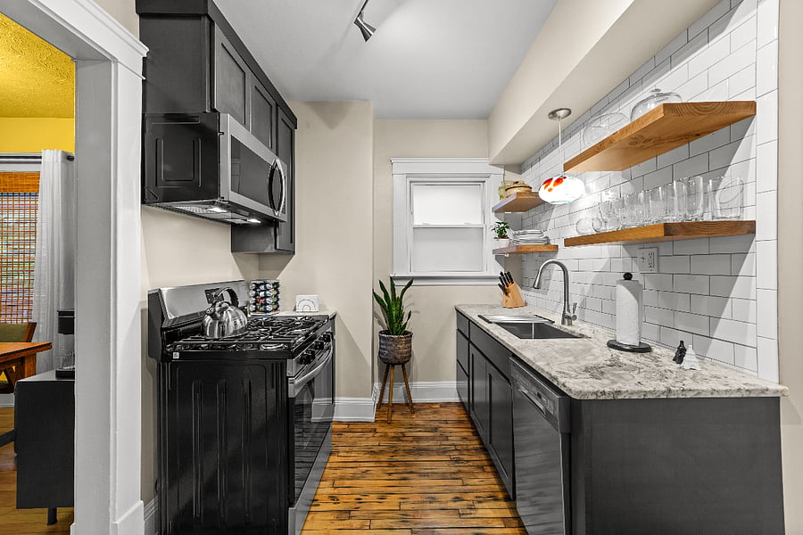 Stainless steel appliance package includes dishwasher, range, microwave and fridge with water dispenser/icemaker