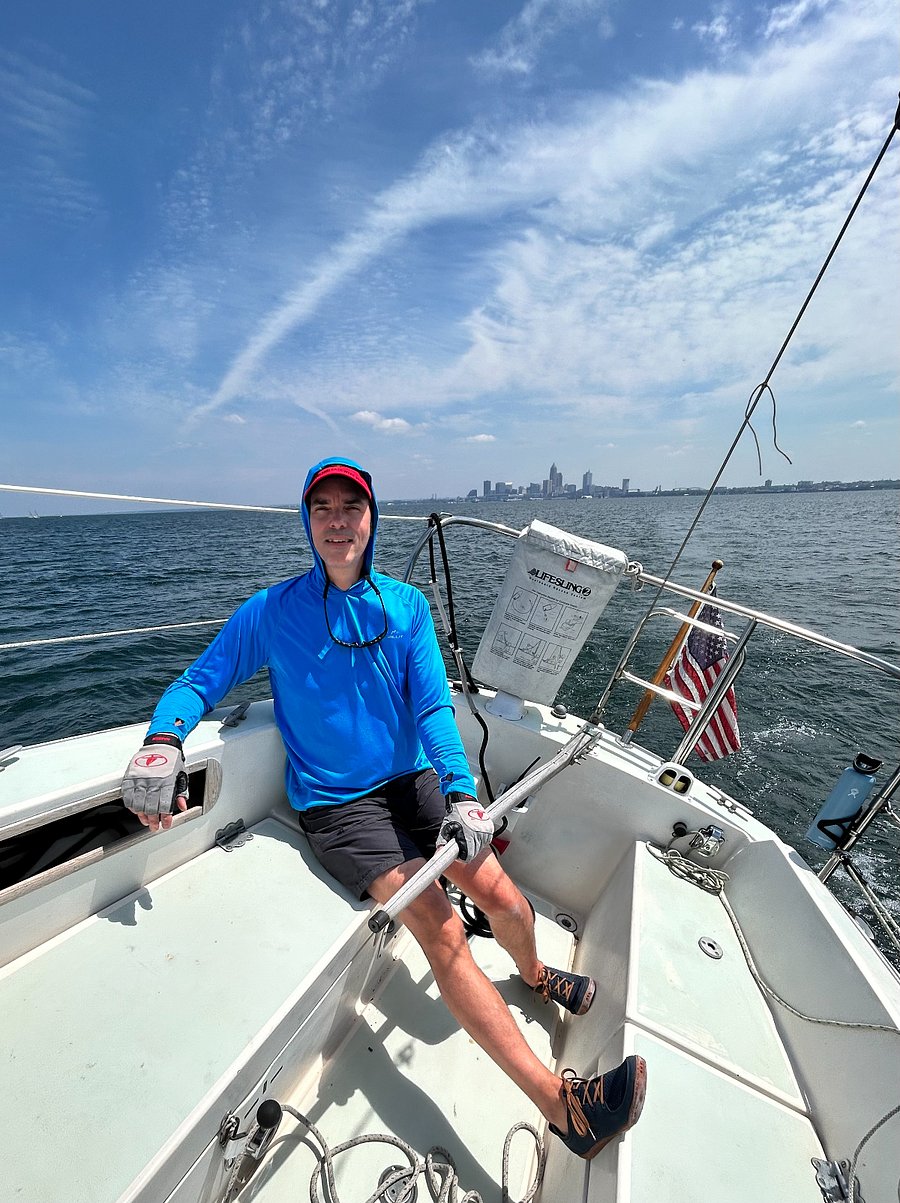 Owner Michael Rastatter on "Recess," a 28' Pearson sailboat