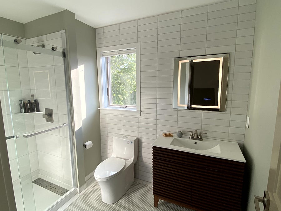 Second full bathroom upstairs with walk in shower