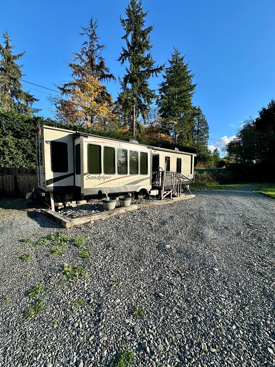 Private parking area to the left of trailer and new decking is in the design process.