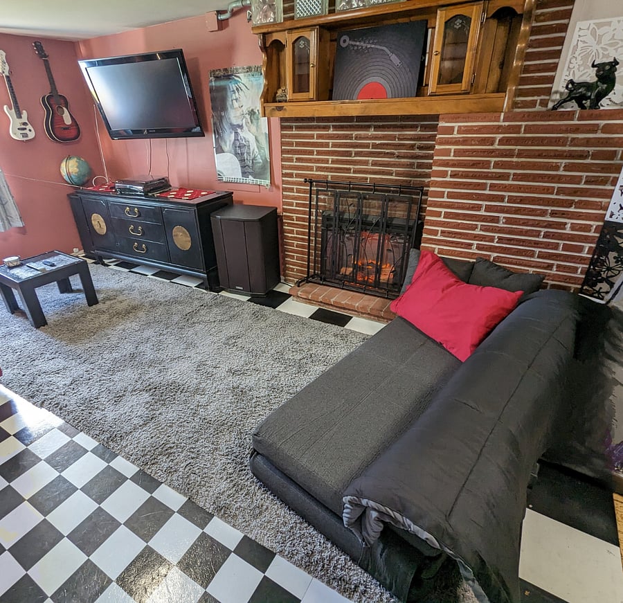 Cozy up to the fireplace, actually has electric heat and pretty color options.