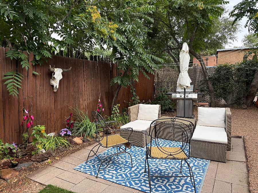 Fabulous and private backyard that is entirely enclosed and pet friendly. Grill, Ramada, and patio furniture included. Come lounge in the NM sun!