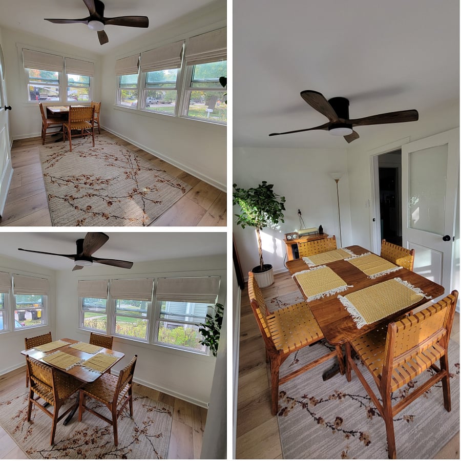 Dining room/sunroom, electric fireplace