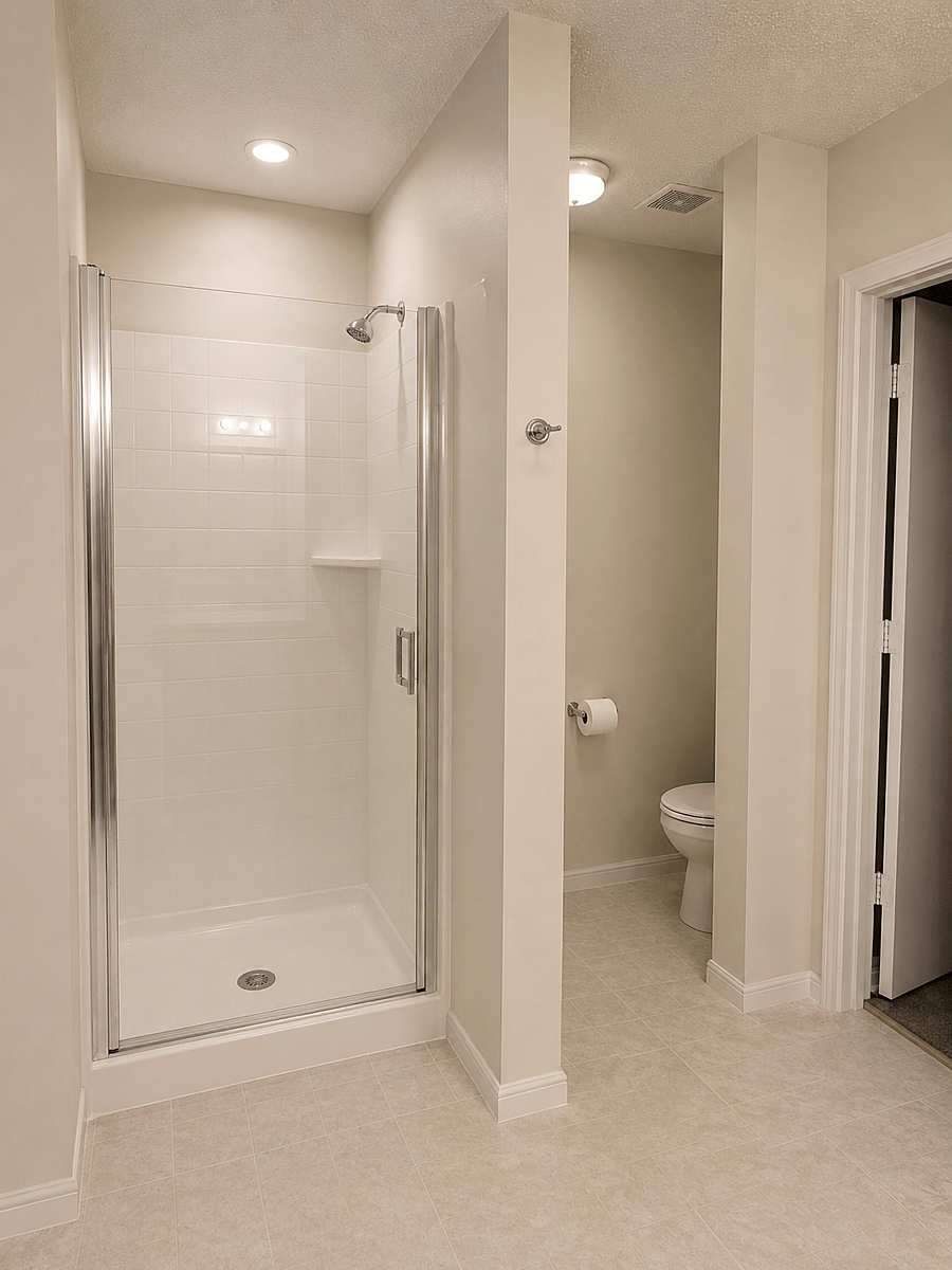 Master standing shower & water closet Alcove