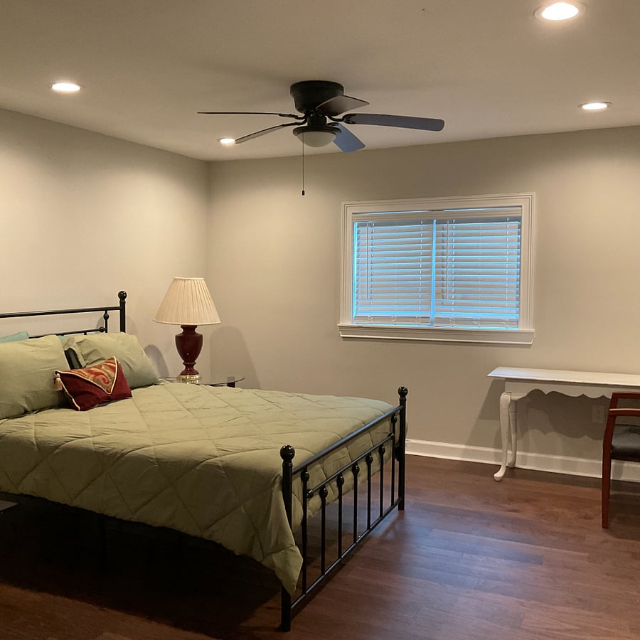 Downstairs bedroom and table for computer