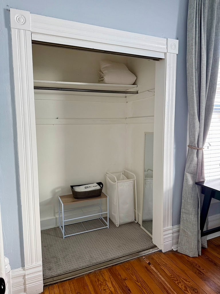 Huge, extra deep closet. Can provide hangers and a full dresser if preferred.