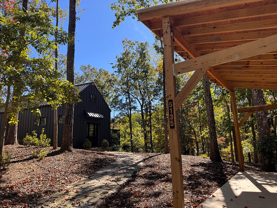 Storage shed with Front View of home