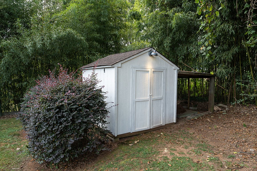 Storage shed in backyard