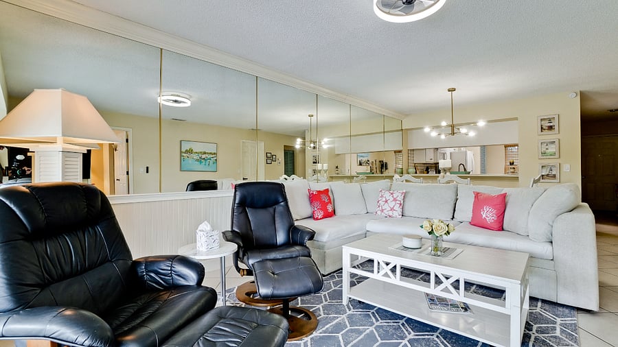 Lots of living room seating provided.