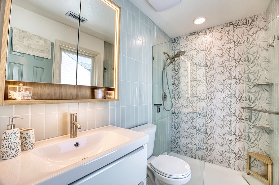 Master bathroom with a walk in shower.