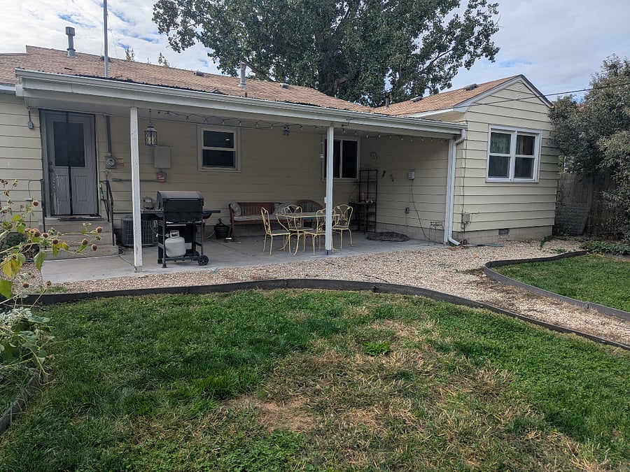 Backyard with covered patio