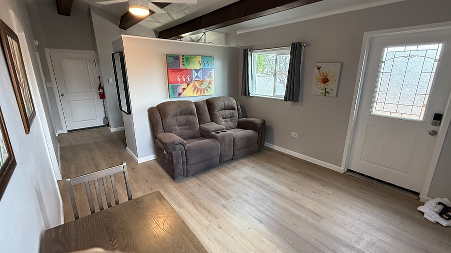 A comfortable space to relax after your shift  reclining couch included.