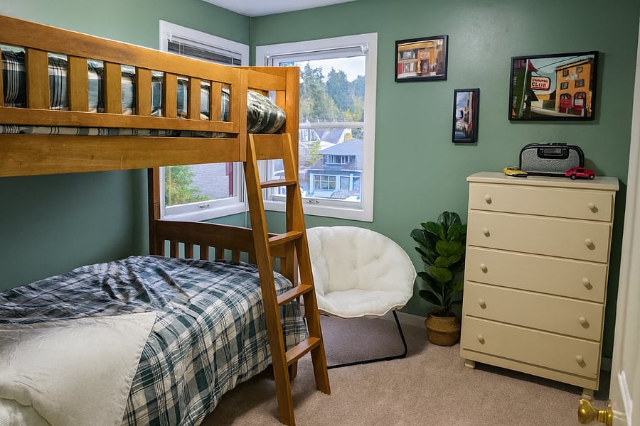 3rd Room, Twin Bunk Bed Upstairs. Room has standard closet.