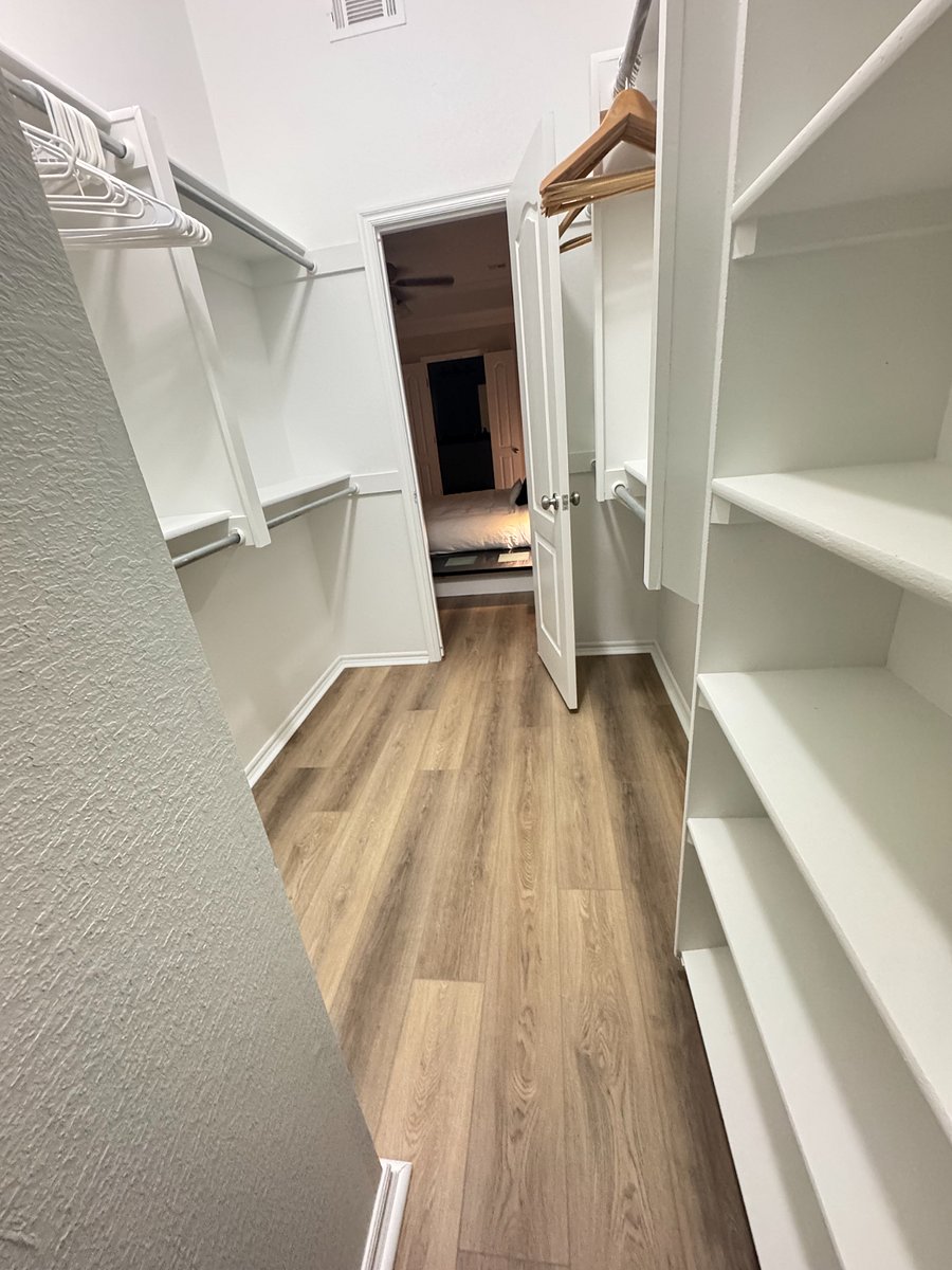 Spacious main walk-in closet offering plenty of storage. Designed for comfort and relaxation.