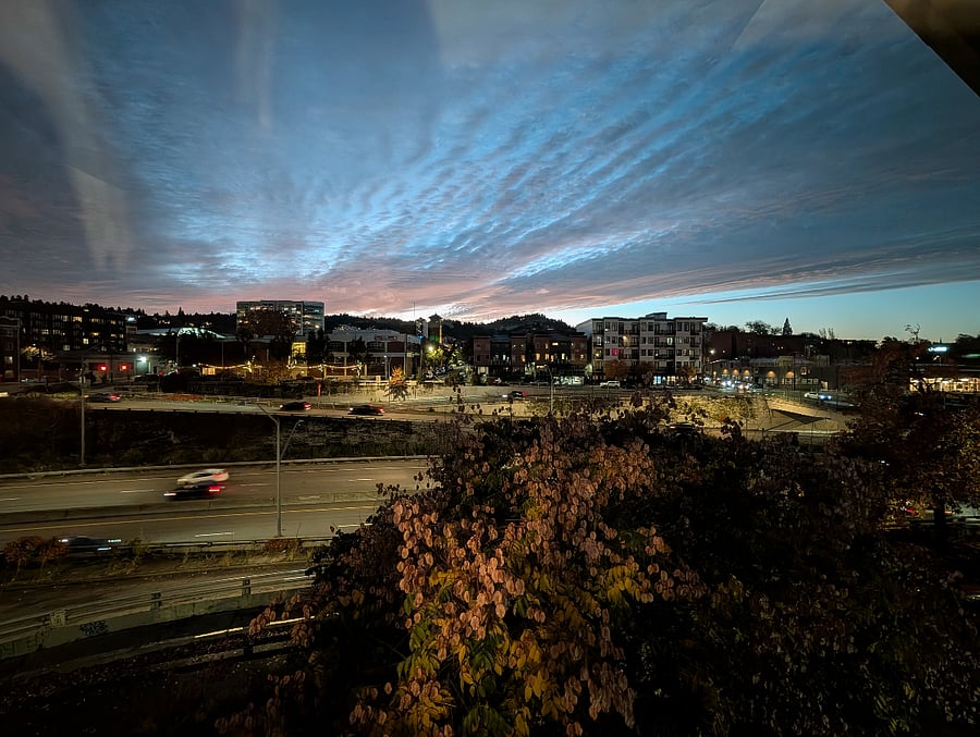 Nighttime view from front bench window