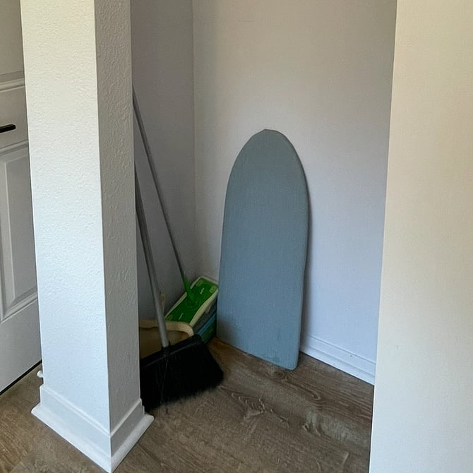 Swiffer, broom, ironing board & iron