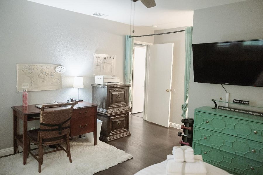 This additional winter comforter is stored in the walk-in closet for your convenience.