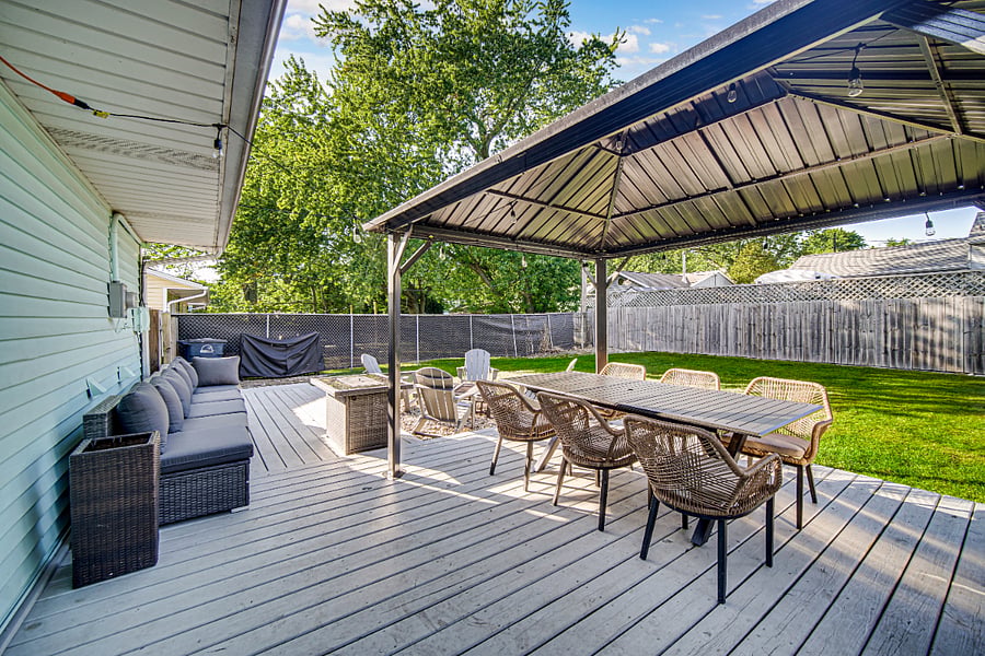 Outside dining area where you can sit and enjoy your meals in the fresh Lake Michigan air.