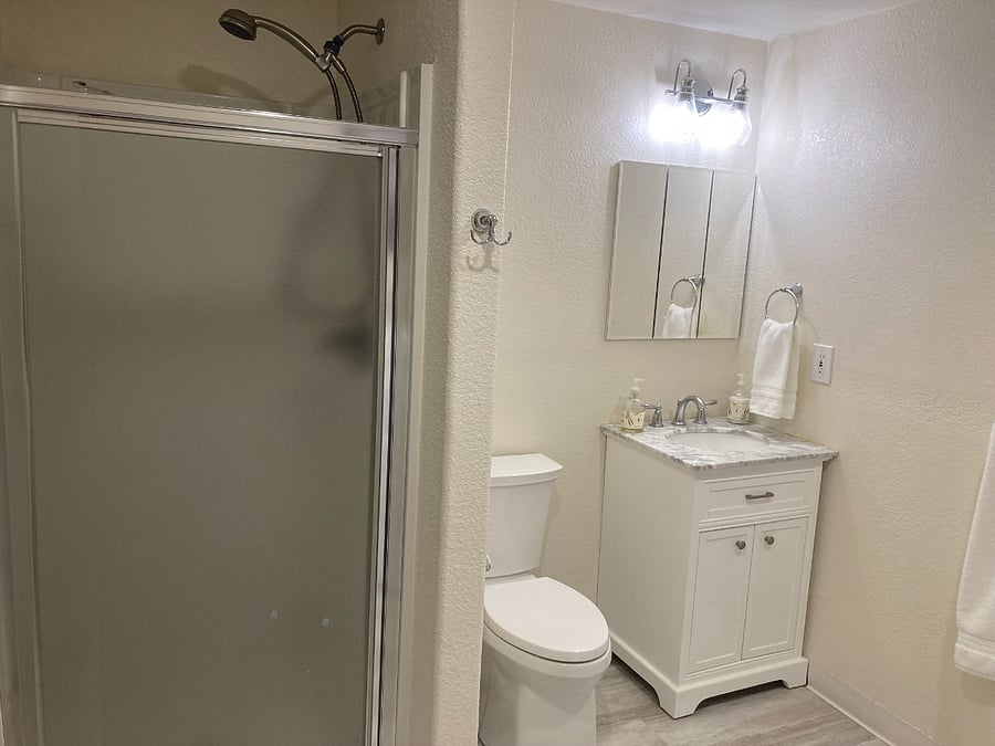 Basement has a three-quarter bathroom with shower.