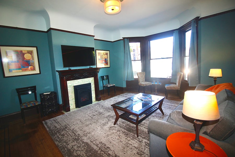 Living Room with Fireplace and TV
