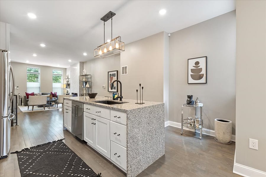gorgeous overhead lighting and storage underneath