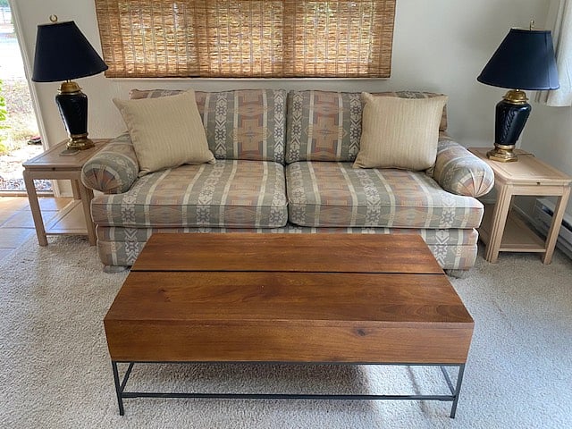 Deep sleeper sofa and extendable coffee table (ideal for dining and working on a laptop)