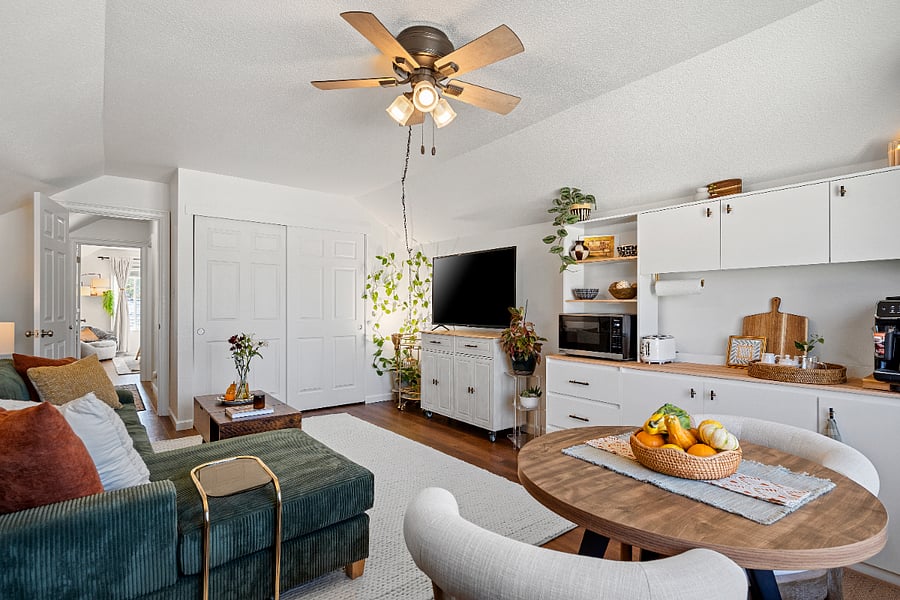 Private upstairs lounge room with kitchenette and dining area 