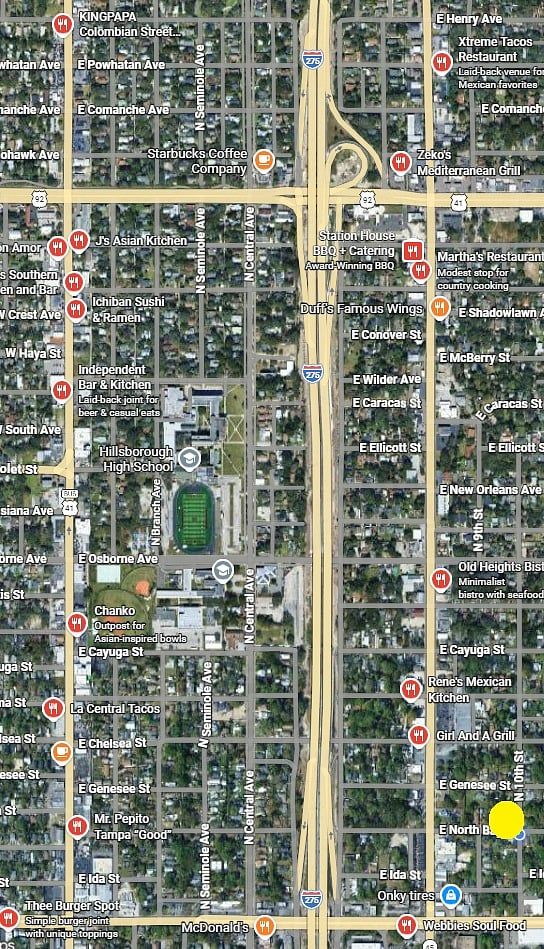 Restaurants and Breweries from House (yellow circle)