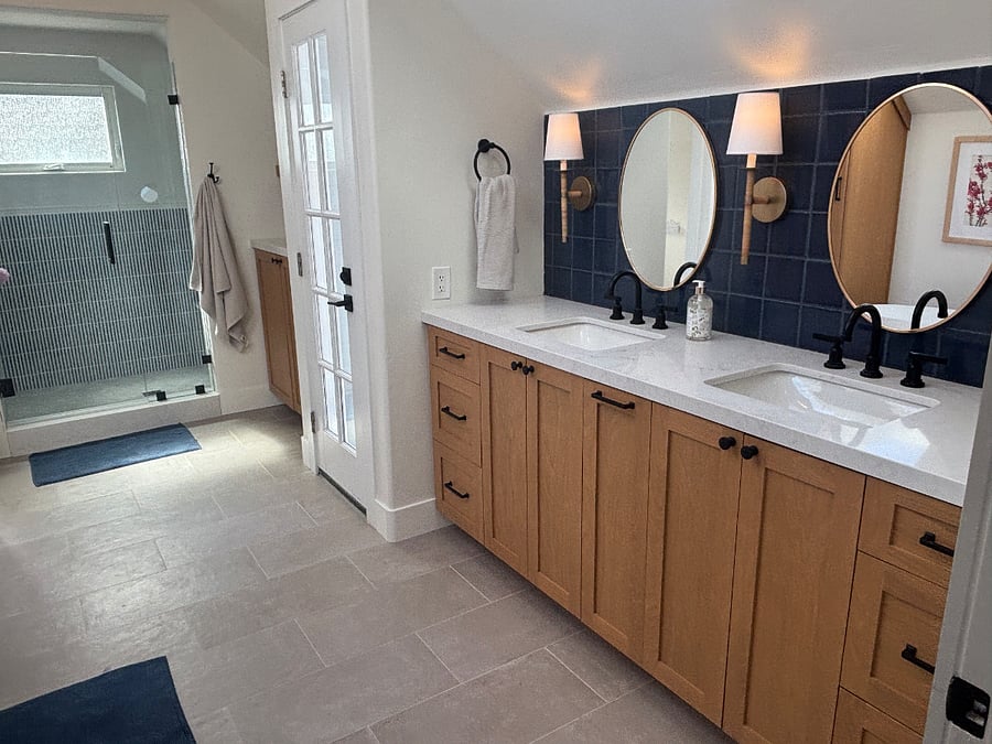 Double vanity with exit to private patio