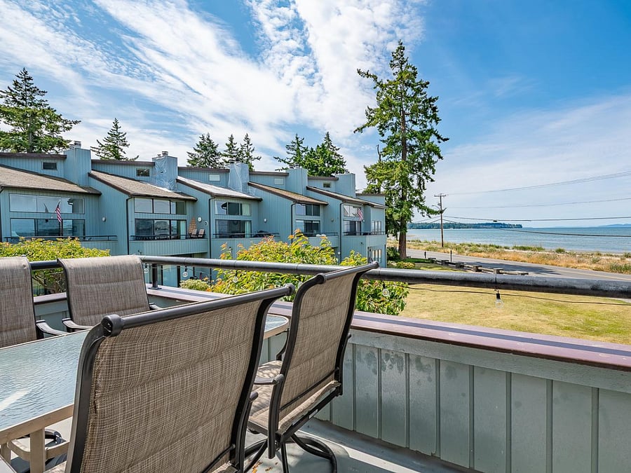 Waterfront deck with stunning ocean views and seating