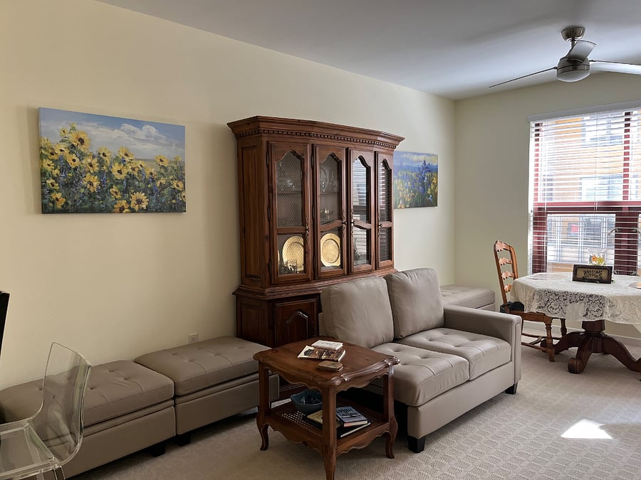 Living area with nature-theme to soothe and retreat. Included dining area, with expandable table to entertain, also doubles as spacious work space.