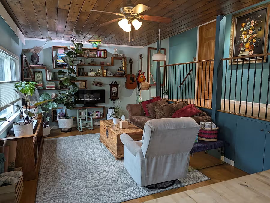 Cozy living room. The perfect place to snuggle up with a good book and a cup of tea.