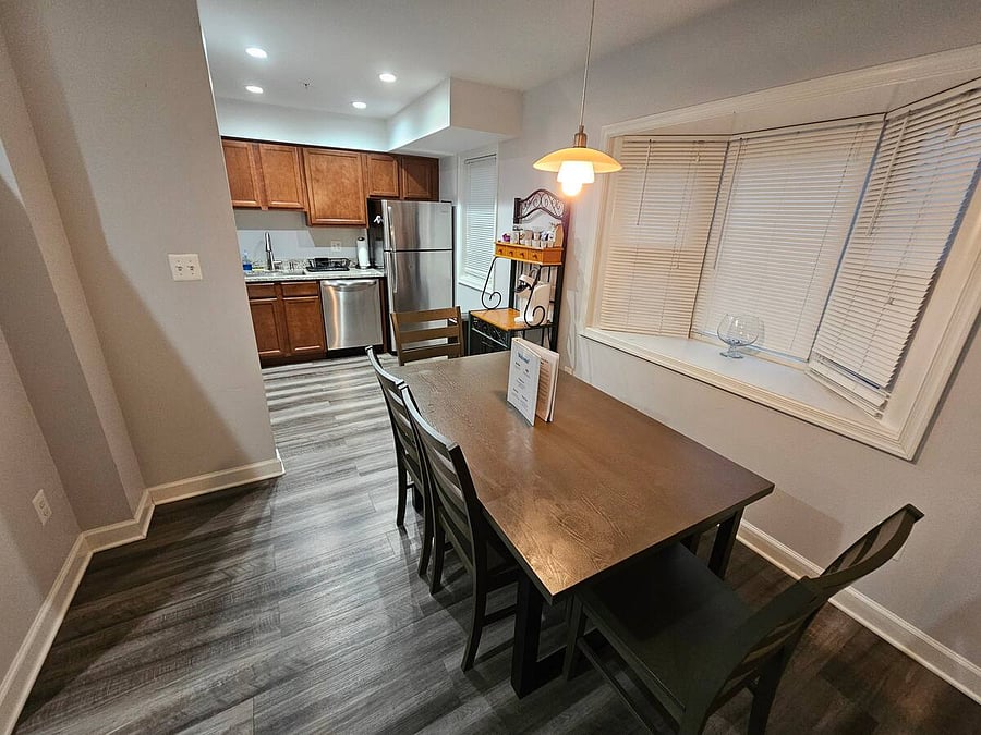 Large dining room table and sitting area
