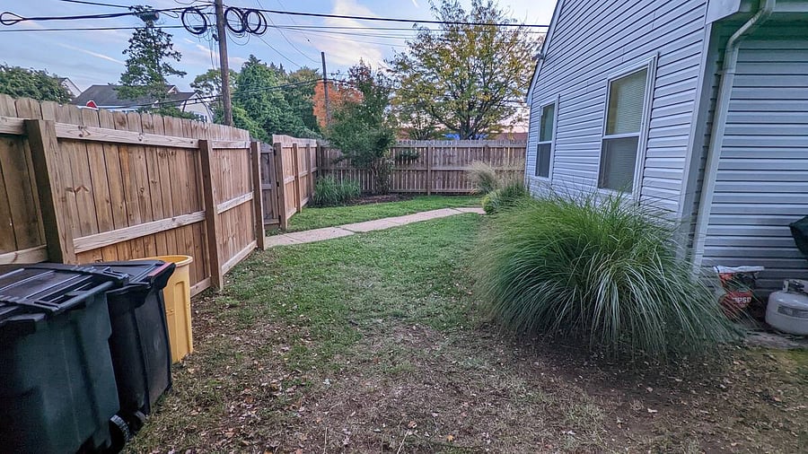 Private fenced in backyard