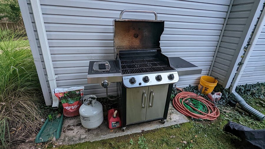 Grill in backyard